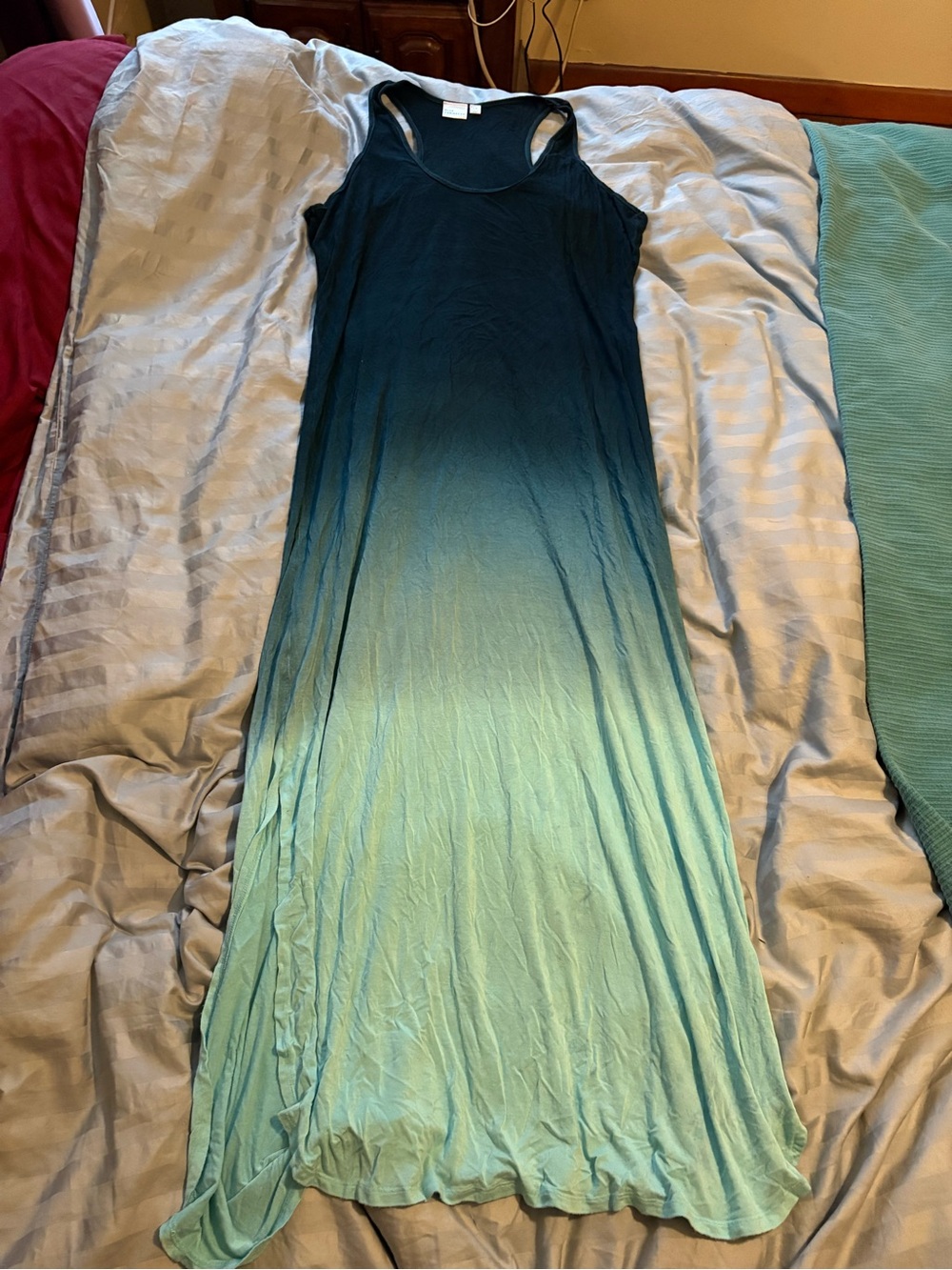 Blue Caribbean 1X dark blue to light blue ombré maxi dress slits beach